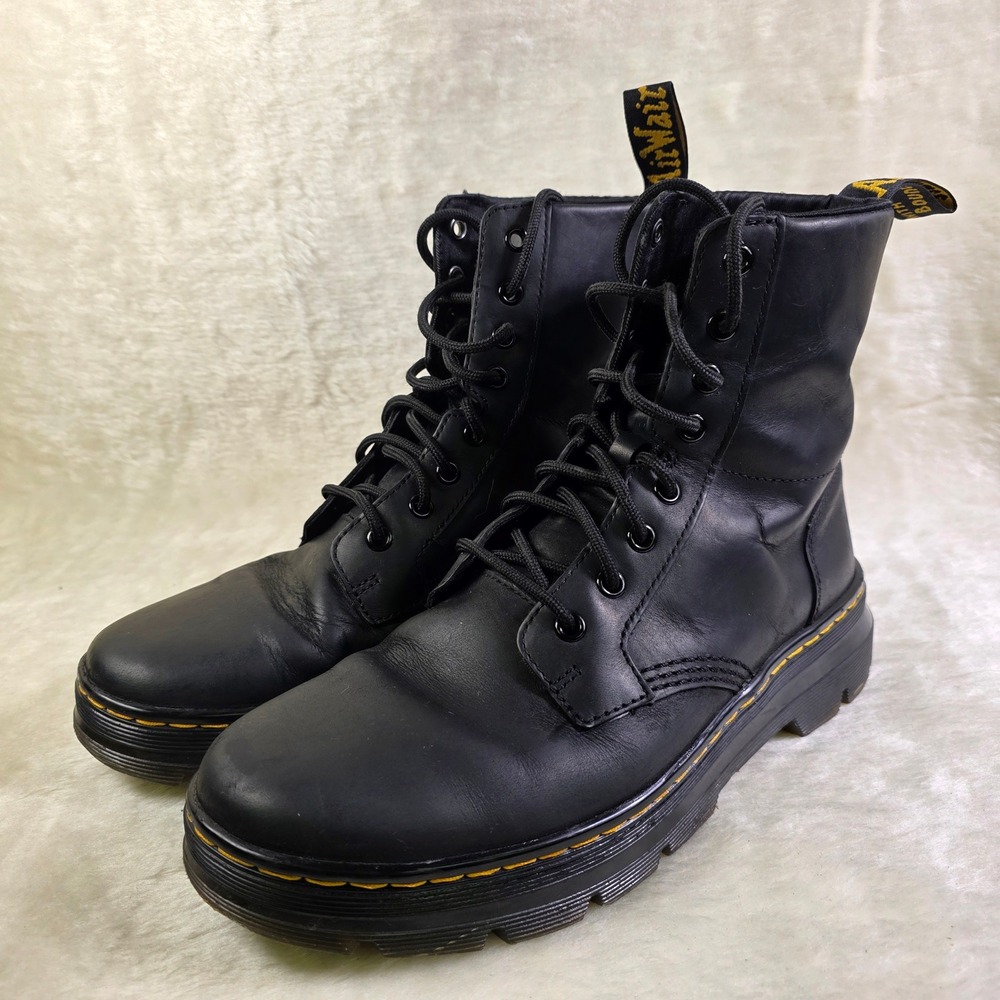 Dr Martens Combs Leather Black Combat Boots Mens 8 Womens 9 Excellent